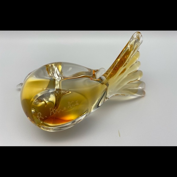 Amber Handblown Murano Glass Bird R Anatra Signed - Picture 10 of 14